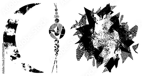 Abstract Geometric Shapes with Halftone Textures and Fragmented