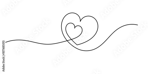 Hand-drawn image of two hearts. Continuous line drawing of two hearts. Single contour heart for love design. Linear heart sketch. Love sign symbol logo icon isolated on white background. Vector Illust