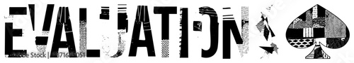 Bold Text "EVALUATION" with Abstract Spade Symbol in Halftone