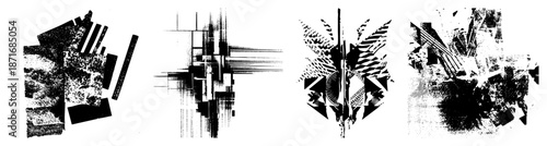 Abstract Geometric Composition with Halftone Textures and Sharp Angular Forms