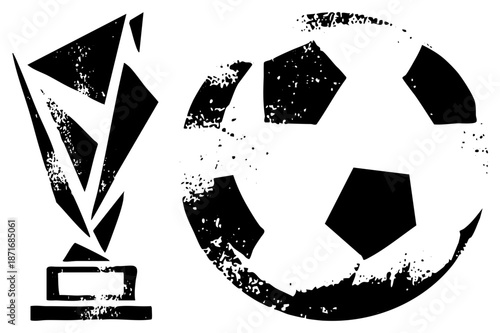 Grunge Styled Soccer Trophy and Ball Vector