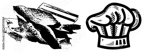 Vintage Chef’s Hat and Textured Knife Blade Graphic Set