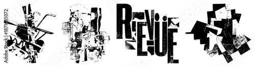 Abstract Collage of Fragmented Typography and Geometric Shapes