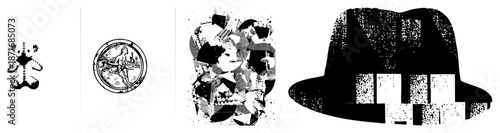 Abstract Geometric Collage with Halftone Textures and Fragmented Shapes