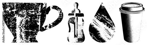Vintage Style Coffee Cup, Baby Bottle, Water Drop, and Takeout Cup Silhouettes