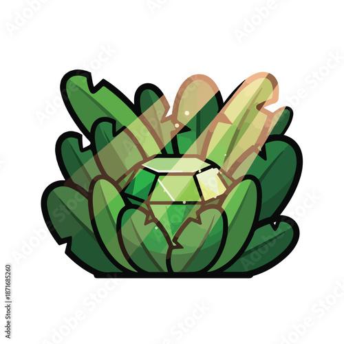 A cartoon artichoke with green leaves