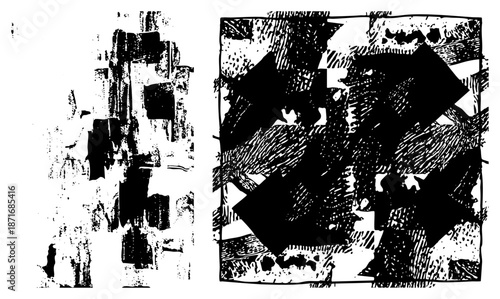 Abstract Geometric Composition with Bold Black Shapes and Textured Background