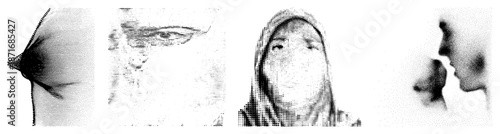 Halftone Portrait Series Featuring Four Abstract Human Profiles