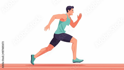 Dynamic illustration of an athletic male runner sprinting forward on a red track.