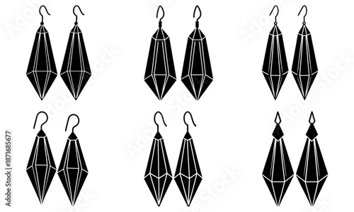 Pair of Geometric Earrings with Hooks on White Background black 1