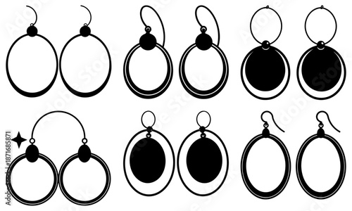 Pair of Round Hoop Earrings with Star and Circular on White Background round earrings star earrings