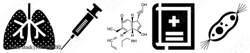 Medical Symbols Including Lungs, Syringe, Drug Molecule, First Aid Kit, and Bacteria