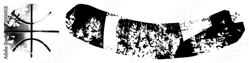 Abstract Halftone Basketball and Snowboard Silhouettes in Black and White