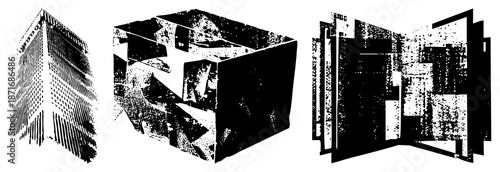 Abstract Geometric Forms in Halftone Vector Art