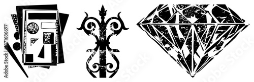 Abstract Geometric Shapes and Ornate Diamond Vector