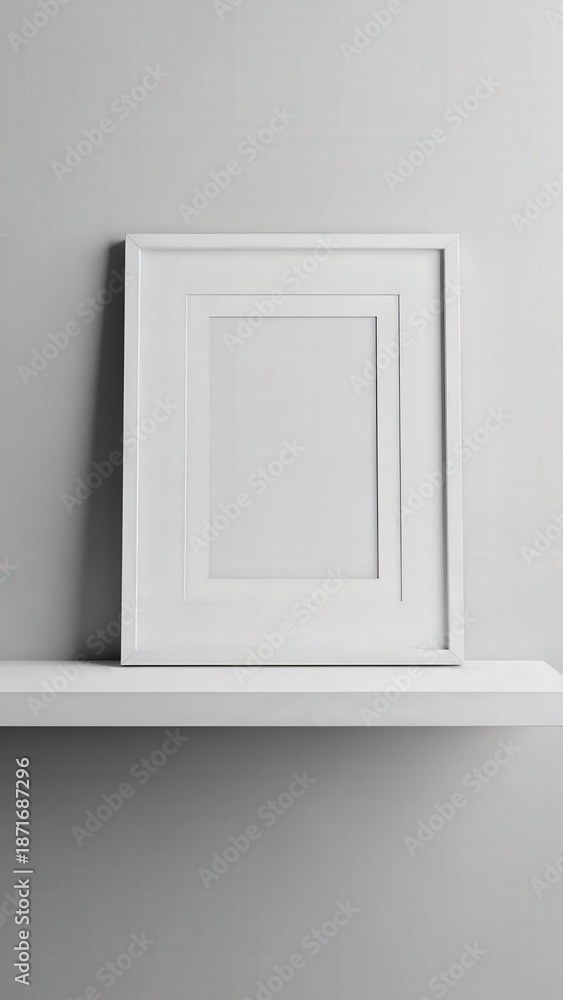 Fototapeta premium White Frame on Shelf Against Wall 1.