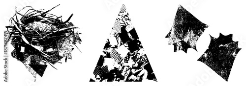 Abstract Geometric Shapes with Halftone Textures and Fragments