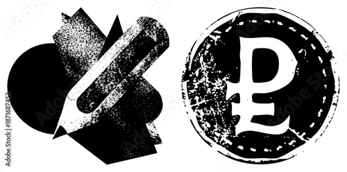 Vintage Stylized Pencil and Pound Sterling Logo