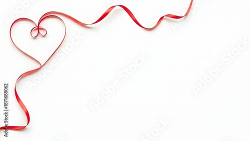 Red ribbon forming a heart shape on a white background