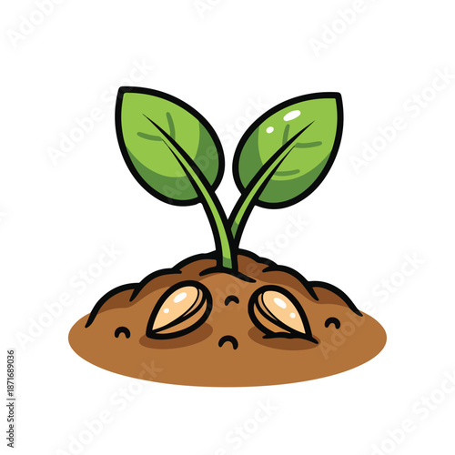 A cartoon plant sprout with seeds