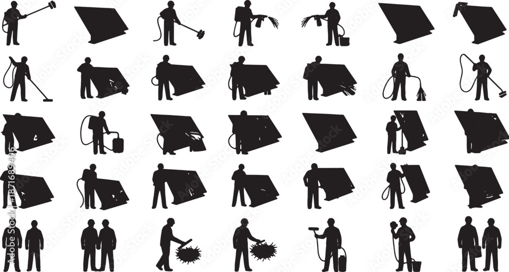 Obraz premium 30 Black Solid Solar Clean Silhouettes on White Background