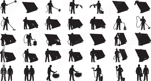 30 Black Solid Solar Clean Silhouettes on White Background