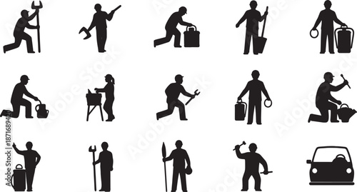 30 Black Solid Solar Battery Silhouettes on White Background