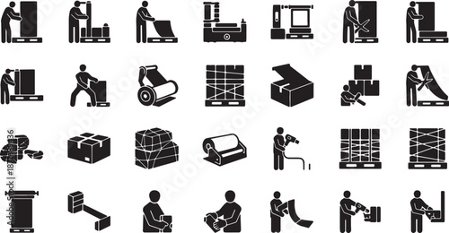 30 Black Solid Shrink Wrap Silhouettes on White Background