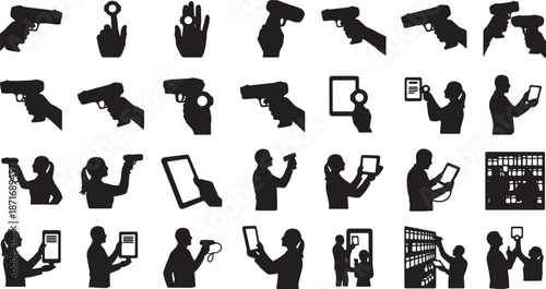 30 Black Solid Scanner Data Silhouettes on White Background