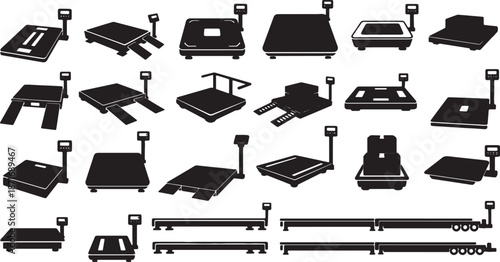 30 Black Solid Scale Weigh Silhouettes on White Background