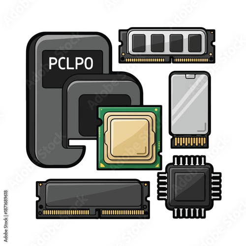 A collection of computer chips and memory modules