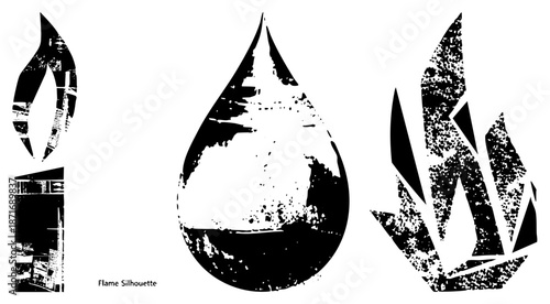 Abstract Flame and Droplet Silhouettes with Textured Grunge Effects