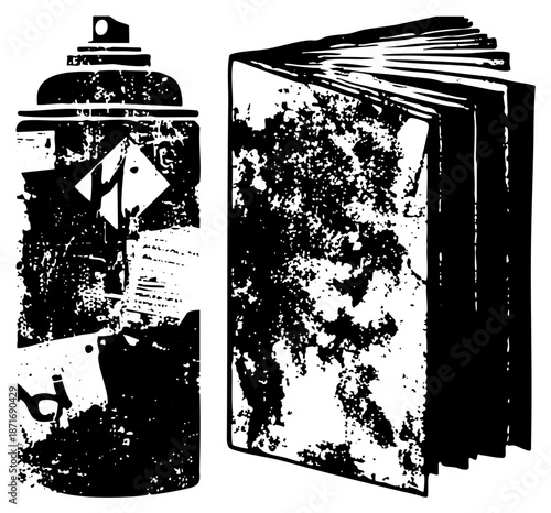 Spray Can and Book with Distressed Grunge Texture