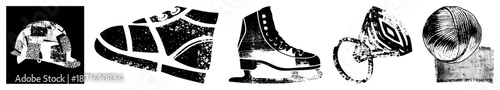 Vintage Ice Hockey Gear Set with Distressed Textures and Bold Silhouettes