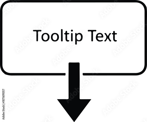 A simple illustration of a tooltip interface element with text and an arrow pointing downwards