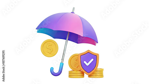Financial Protection: Umbrella, Shield, and Coins