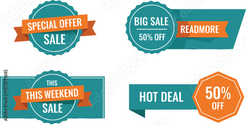 Modern vector sale badges collection with discount labels, special offer ribbons, big sale tags, hot deal banners, promotional marketing graphics, isolated design