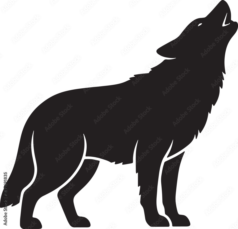 Obraz premium 30 Black Solid Silhouettes: Howling Wolf Profile