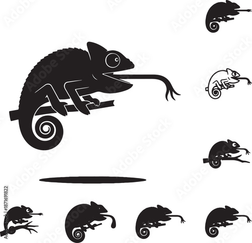 30 Black Solid Silhouettes: Chameleon Tongue Extended