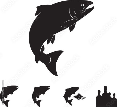 30 Black Solid Silhouettes: Leaping Salmon