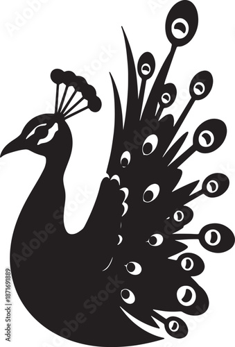 30 Black Solid Silhouettes: Peacock Displaying