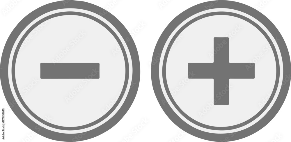 Fototapeta premium Interface Element Buttons with Plus and Minus Symbols on a Neutral Background
