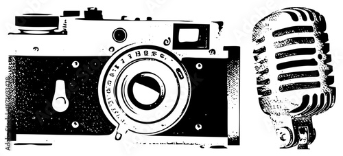 Vintage Film Camera and Retro Microphone Vector Illustration