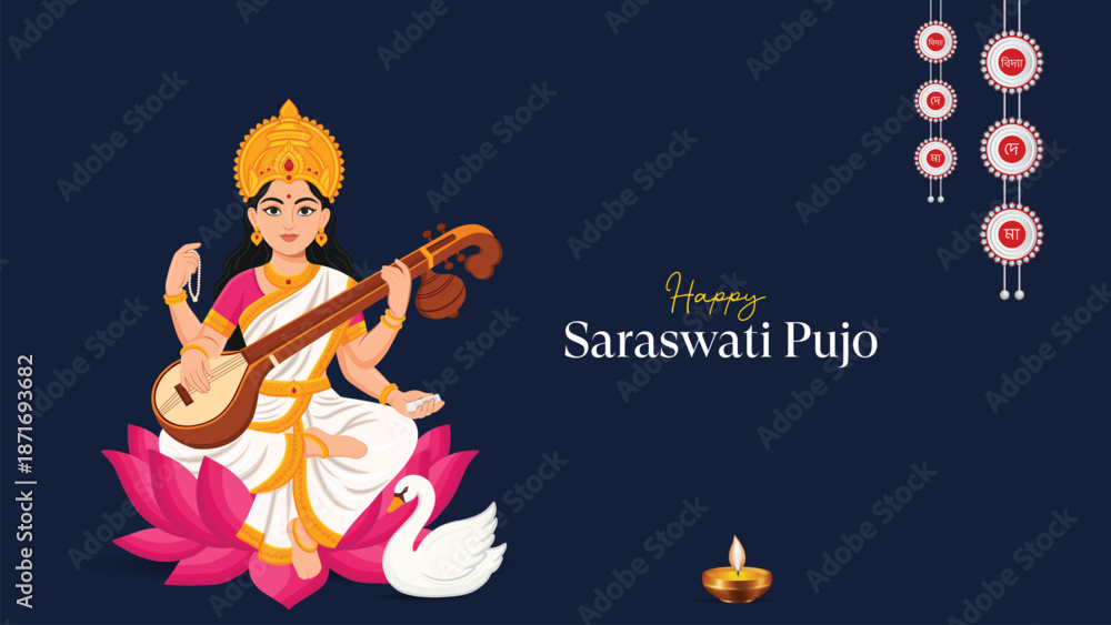 Obraz premium Saraswati Puja Social Media Post, Web Banner, Status 