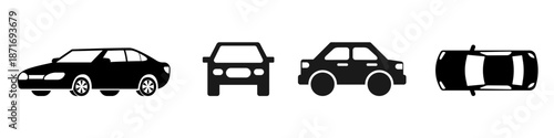 Set of car icon vector for transport apps. Ideal for vehicle types, driving schools, automotive shops, and traffic signs.