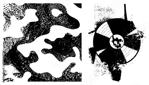 Abstract Black and White Halftone with Spray Splatter Texture