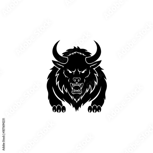 Fierce bull illustration with sharp horns and aggressive posture