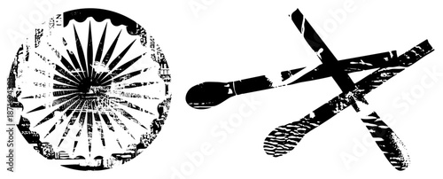 Vintage Windmill and Paintbrush Silhouettes with Distressed Texture