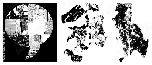 Abstract Fragmented Silhouettes in Halftone Vector Art