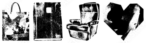 Halftone Vector Illustration of Shopping Bag, Book,, and Heart Shape